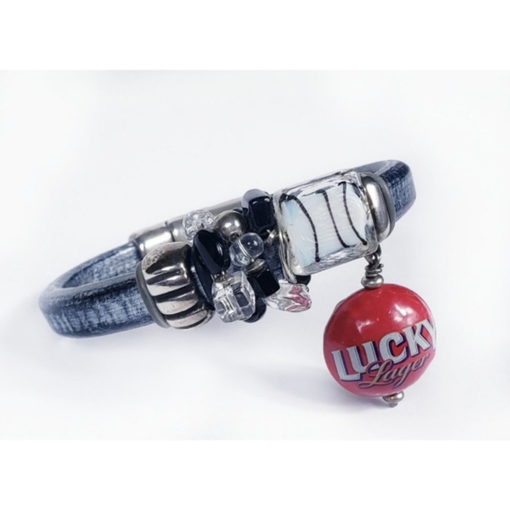 Coiledfusion Hand Crafted One-of-a-kind Lucky Charm Black Leather Bracelet